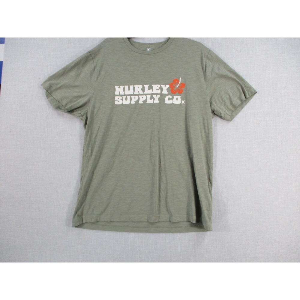 Hurley Supply Co‎ Mens XL T-Shirt Olive Green Hibiscus Graphic Logo Cotton Tee